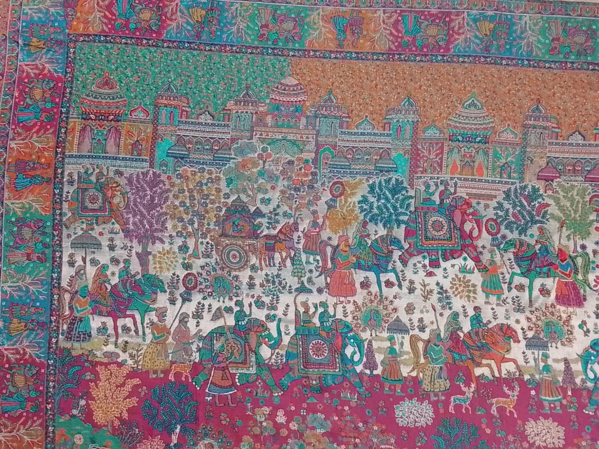 Women's Shawl – Mughal Darbar Palace & Royal Procession Heritage Woven Designer Wrap | The Amritsar Store - The Amritsar Store
