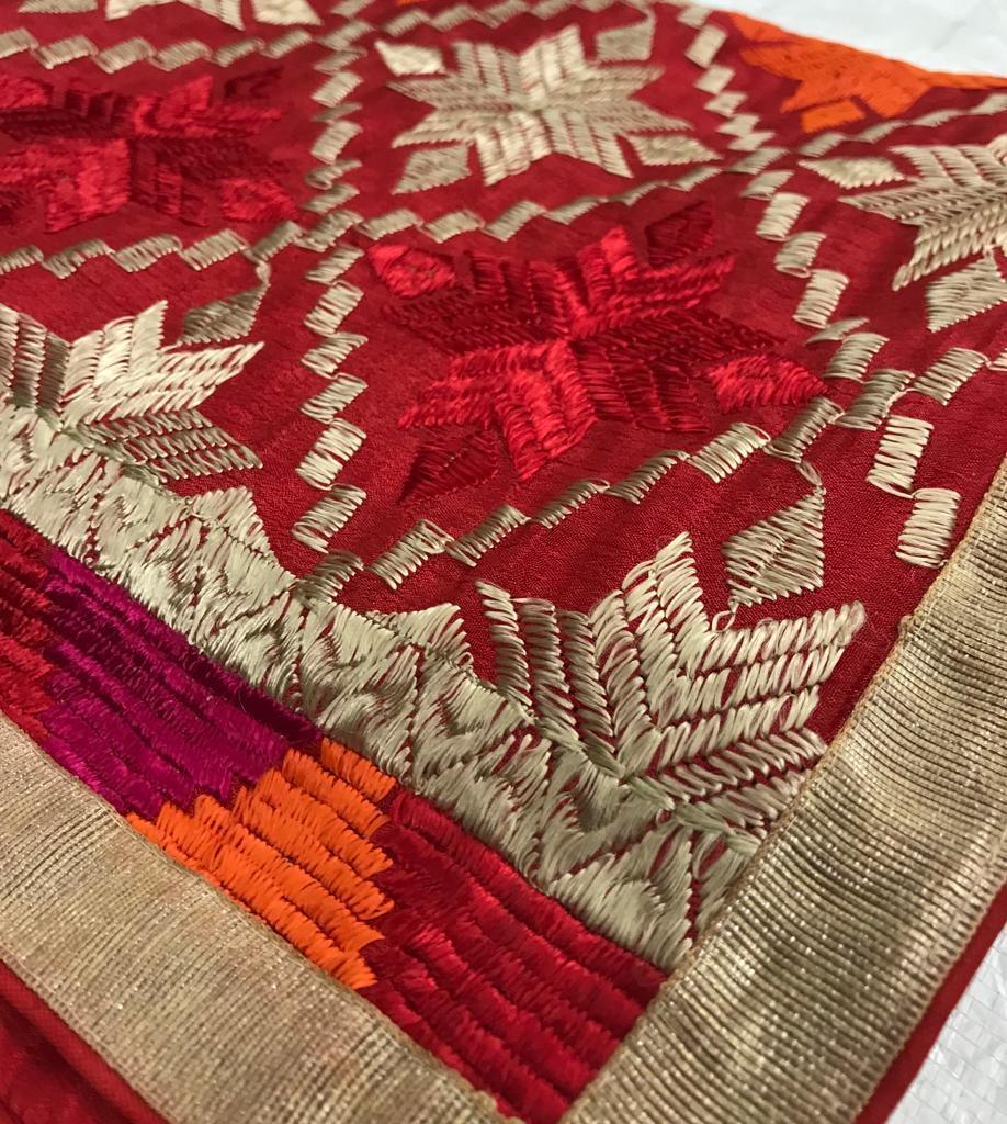 Phulkari Dupatta For Women Multicolor Traditional Embroidery Handmade Full Jaal Dupatta With Four side Gotta Size 2.25 Mtr x 0.95 Mtr - The Amritsar Store