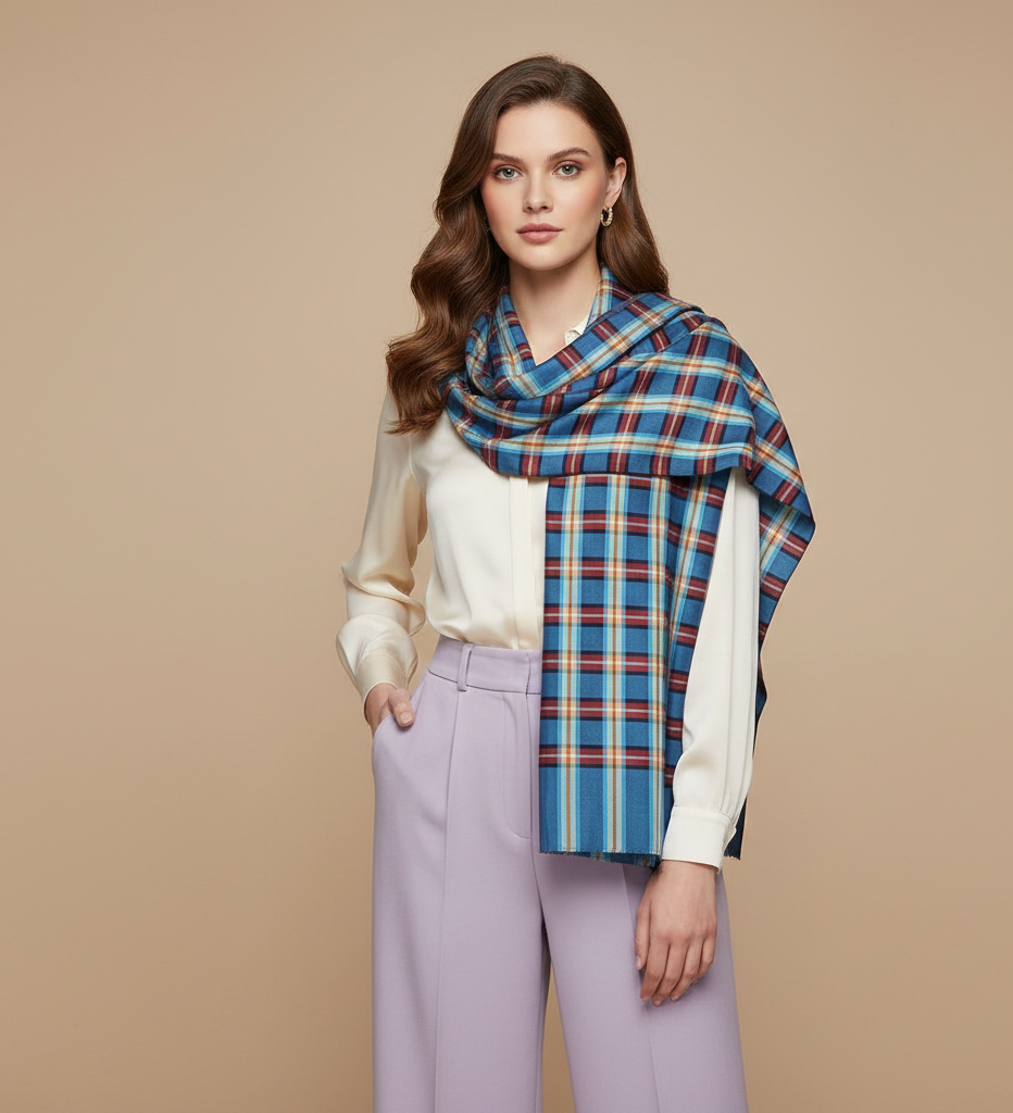 Women Scarf, Multicolor Bamboo Silk Scarf, Soft & Fine Quality with Check Pattern All Season Stole Size 2.00 x 0.70 Mtr Weight 120 Grams - The Amritsar Store