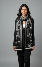 Black & White Geometric Reversible Shawl – Soft Wool Winter Wrap for Women | The Amritsar Store - The Amritsar Store