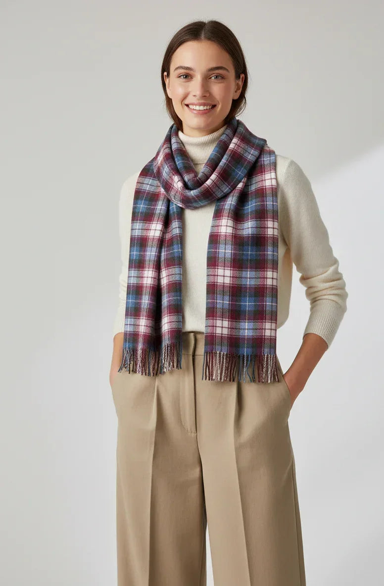 Blue & Red Plaid Wool Scarf – Soft Winter Wrap for Men & Women | The Amritsar Store - The Amritsar Store