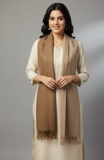 The Amritsar Store Elegant Camel Brown Two-Tone Winter Scarf – Soft Cozy Wrap with Fringed Edges - The Amritsar Store
