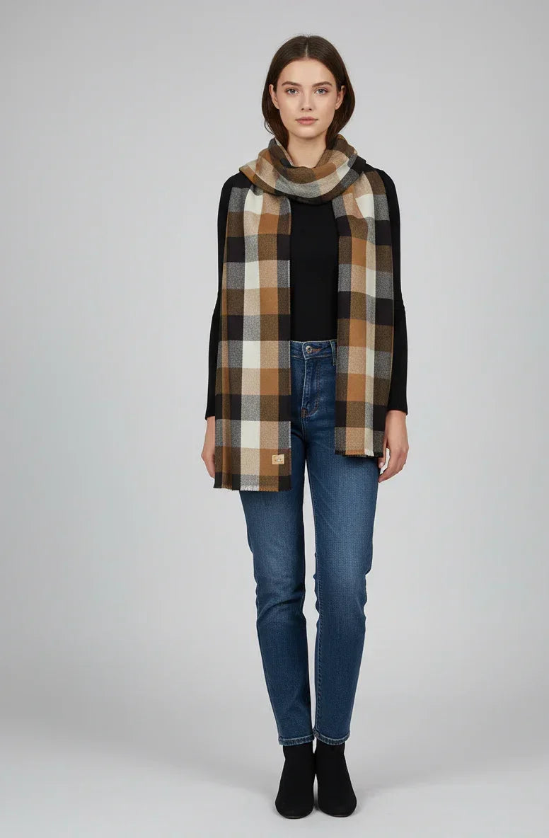 The Amritsar Store Classic Brown & Black Checkered Scarf - The Amritsar Store