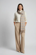 Brown Blue Checkered Wool Shawl – Soft Winter Scarf for Men & Women | The Amritsar Store - The Amritsar Store