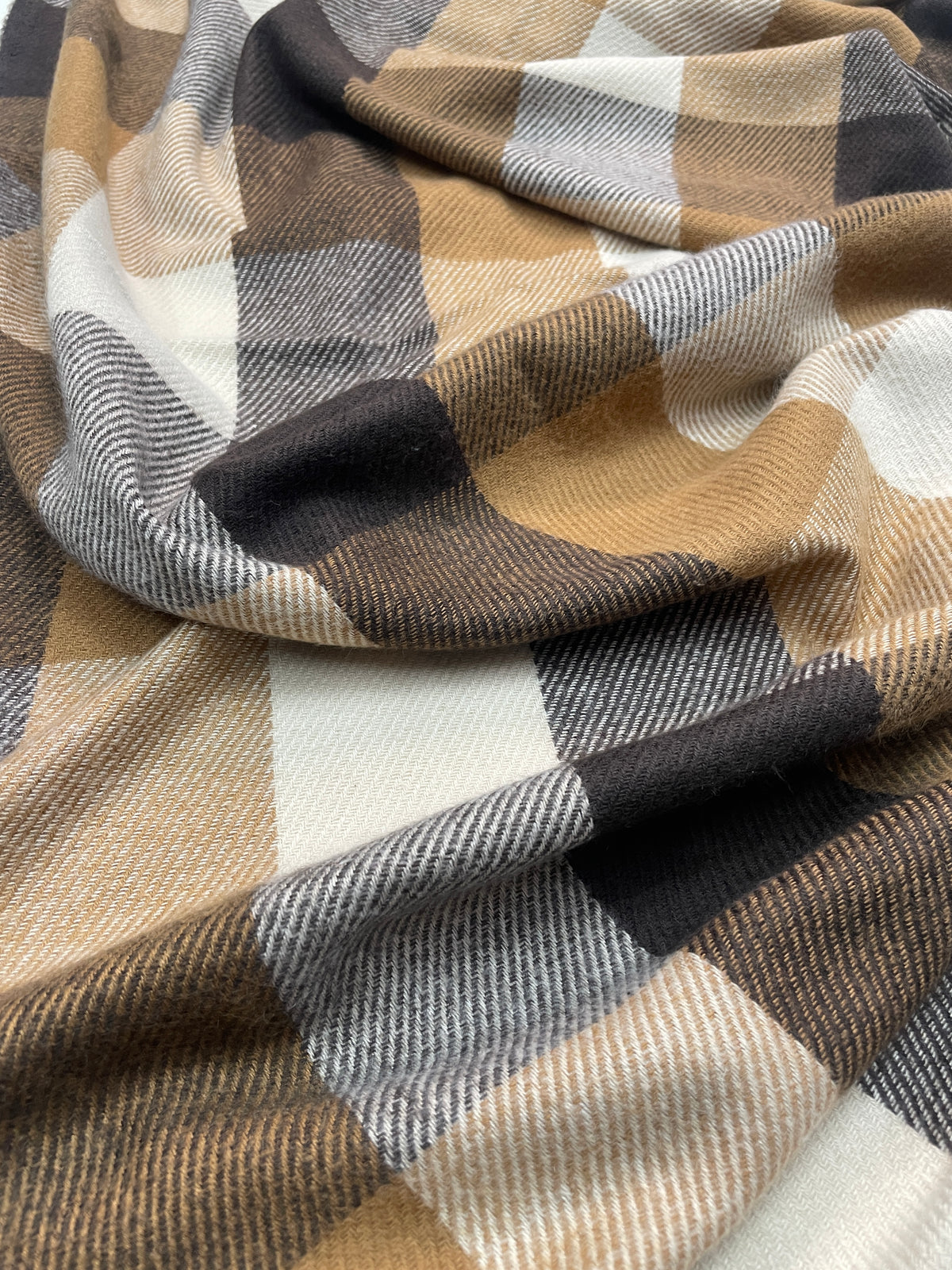 "Classic Brown and Black Checkered Scarf, Soft Unisex Winter Wrap by The Amritsar Store"