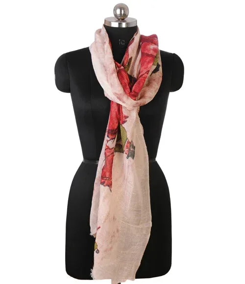 Vintage Horse Polo Print Scarf – Beige & Rust Brown Summer Scarf | The Amritsar Store - The Amritsar Store