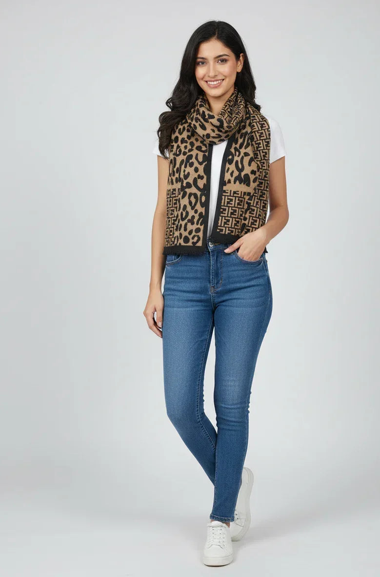 The Amritsar Store Leopard Print and Fendi-inspired Scarf (Reversible) - The Amritsar Store