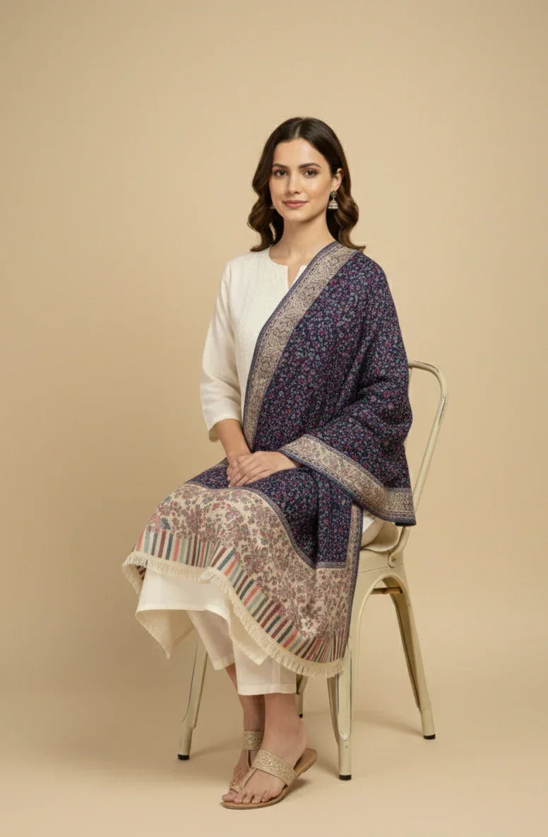 Women's Kashmiri Shawl – Floral Jaal Weave Designer Wrap | The Amritsar Store - The Amritsar Store