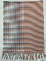 The Amritsar Store elegant reversible wool scarf featuring grey plaid design with soft pink woven accents