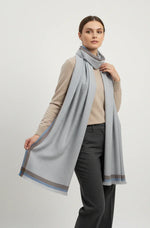 Grey Plaid Scarf with Dual-Tone Border for Men & Women – Soft Lightweight Muffler | The Amritsar Store - The Amritsar Store