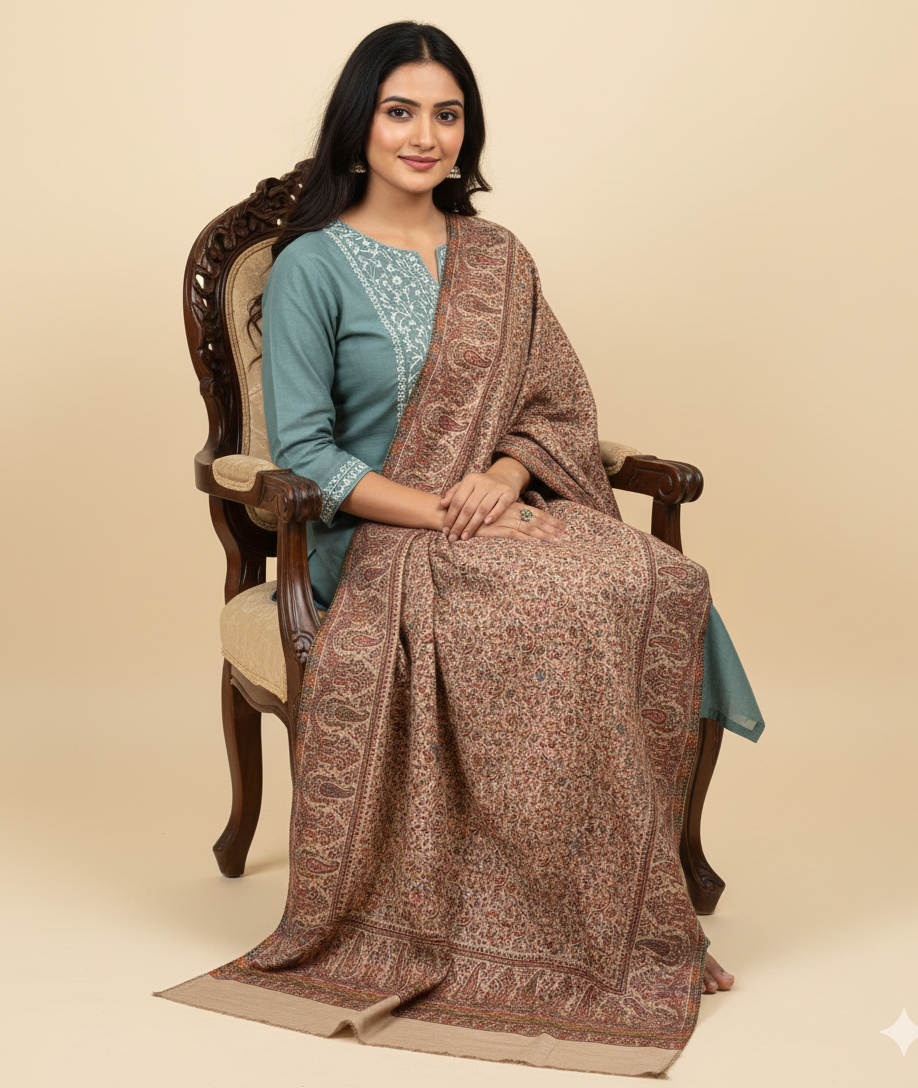 "The Amritsar Store Fine Wool Jaal Weave Shawl – Intricate Paisley Design