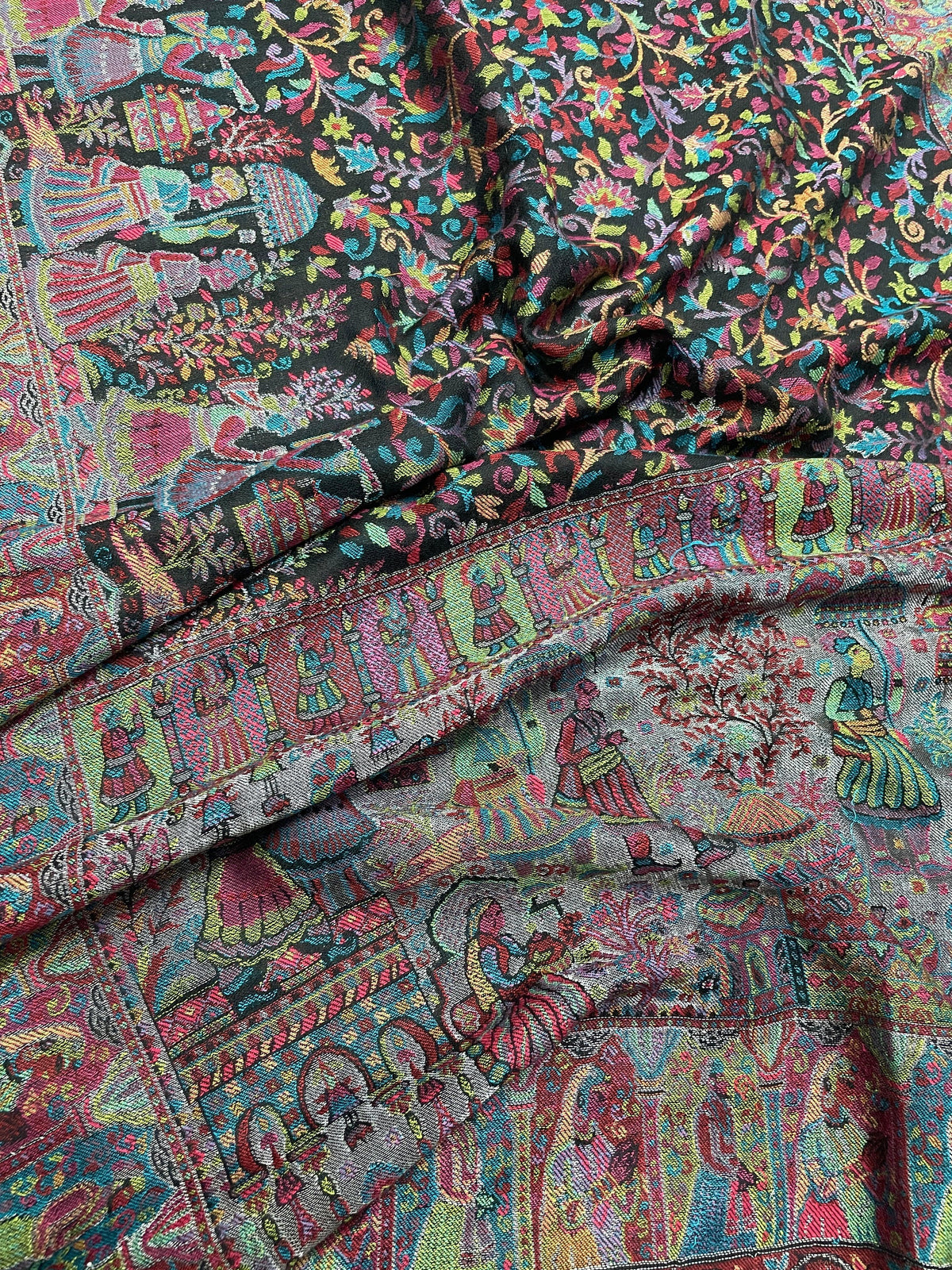 Women's Stole – Black Royal Heritage Mughal Darbar & Floral Jaal Woven Designer Wrap | The Amritsar Store - The Amritsar Store
