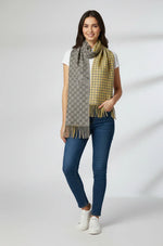 Two-Tone Houndstooth Reversible Wool Scarf – Yellow Grey Winter Scarf for Men & Women | The Amritsar Store - The Amritsar Store