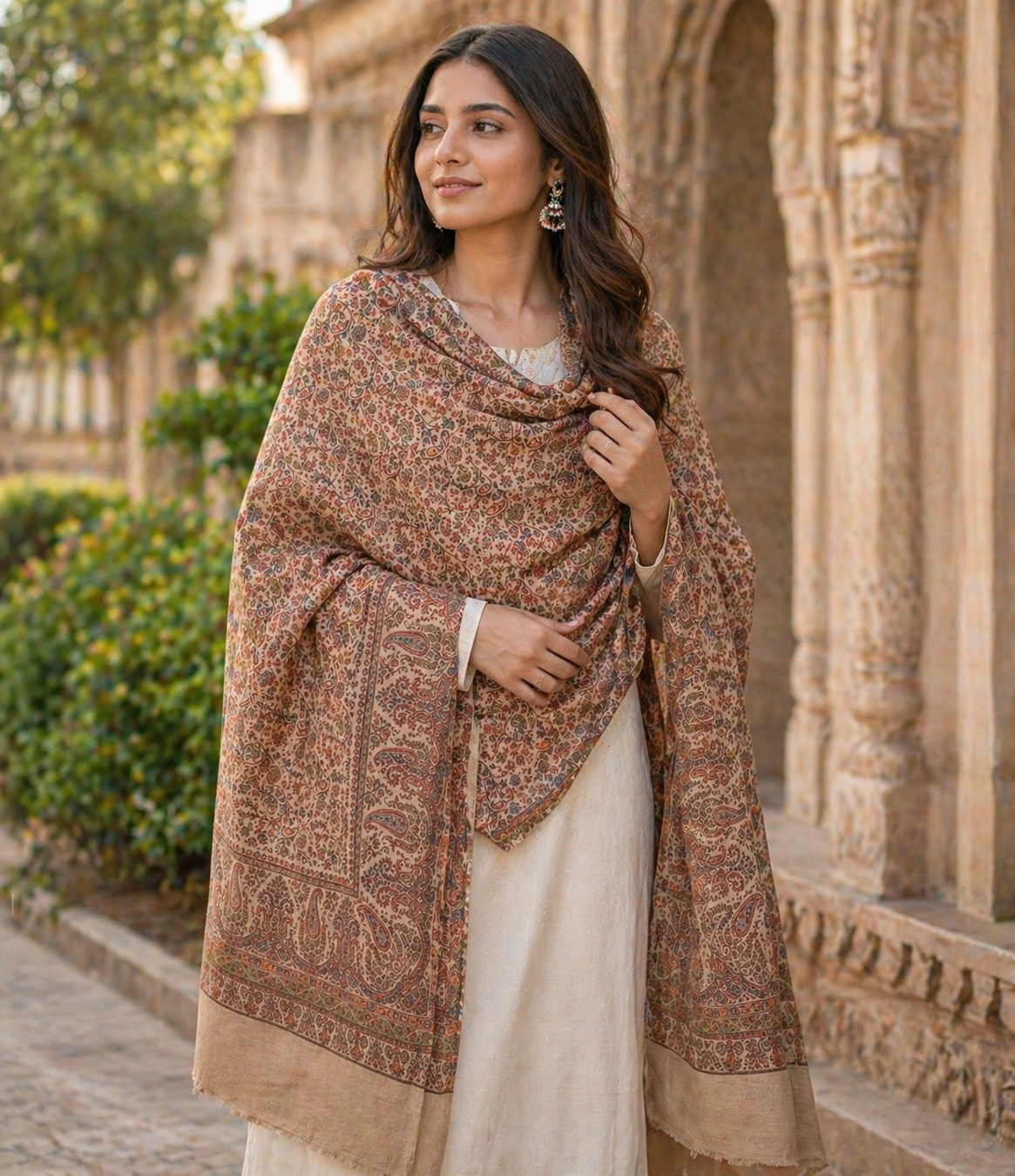 "The Amritsar Store Fine Wool Jaal Weave Shawl – Intricate Paisley Design