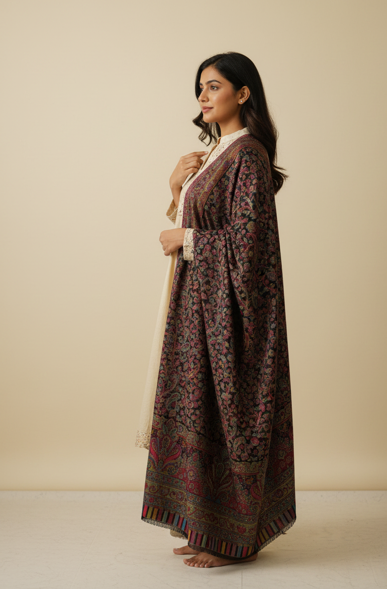 "The Amritsar Store Kashmiri Kaani Shawl – Fine Wool, Vibrant Embellished Border"