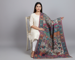 Kani shawl with Mughal Darbar palace, royal procession, and garden motifs in intricate multicolor story weave by The Amritsar Store
