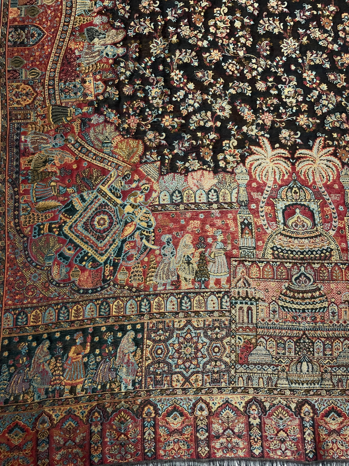 The Amritsar Store Kani Shawl with Zari work – Mughal Darbaar scene, reversible traditional Kashmiri weave