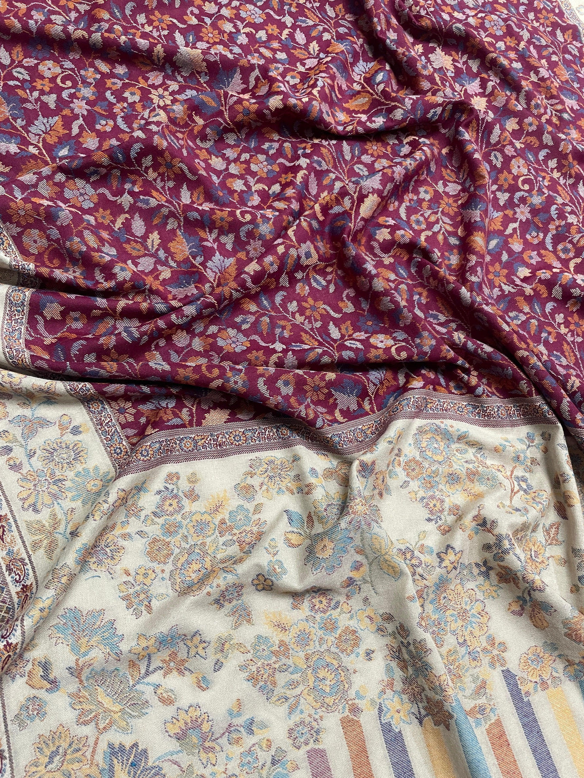 Women's Maroon Kashmiri Jaal Weave Shawl – Floral Designer Wrap | The Amritsar Store - The Amritsar Store