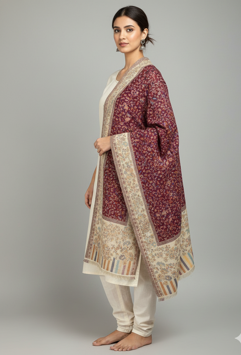 “Kashmiri Jaal weave shawl with intricate floral motifs by The Amritsar Store”
