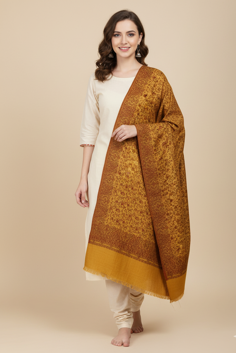 The Amritsar Store Kashmiri Jaal Shawl with Intricate Floral Weave – Reversible Wool Shawl for Elegant Winter Wear