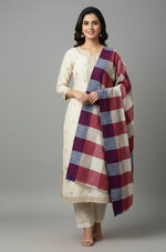 The Amritsar Store Multicolor Geometric Checkered Scarf – Soft Winter Wrap in Red, Blue, Beige & White - The Amritsar Store