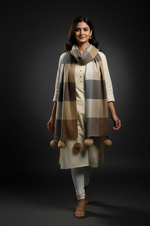 The Amritsar Store Brown, Beige & Grey Check Wool Scarf with Classic Plaid Pattern