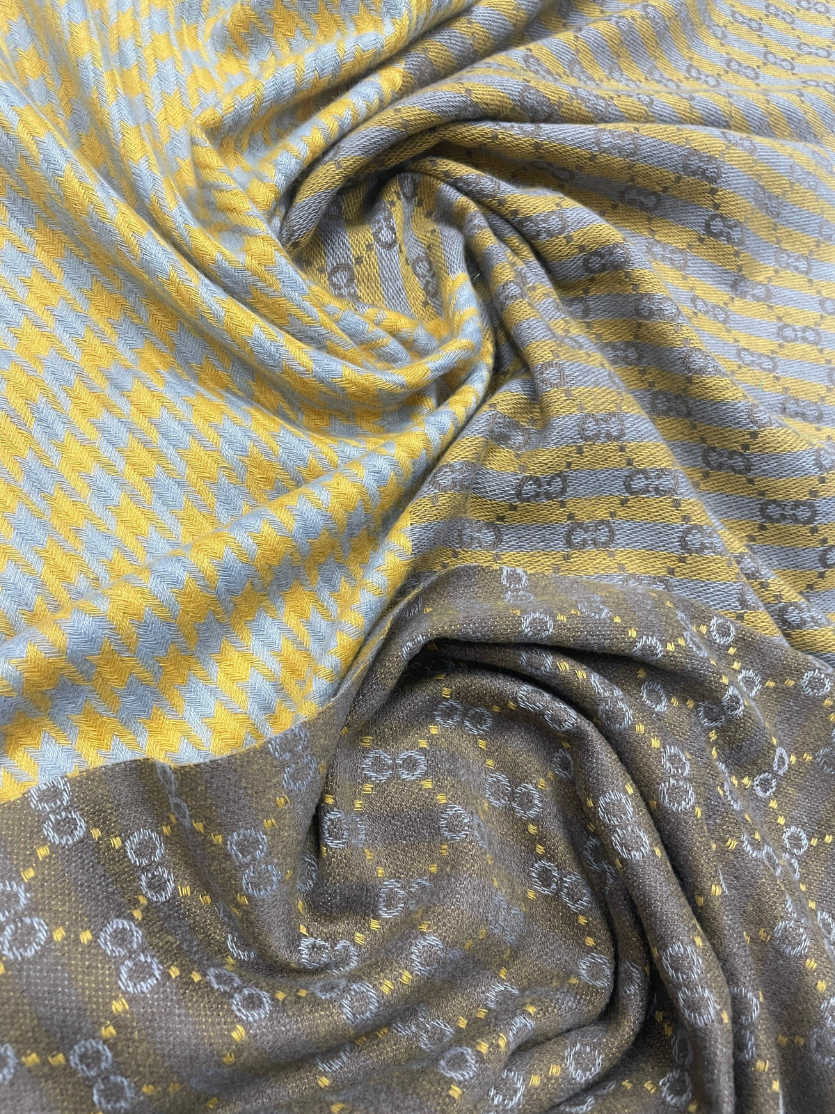 Two-Tone Houndstooth Reversible Wool Scarf – Yellow Grey Winter Scarf for Men & Women | The Amritsar Store - The Amritsar Store