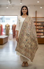 Royal Heritage stole by The Amritsar Store featuring intricate Mughal Darbar scenes with detailed floral jaal weave in rich traditional tones