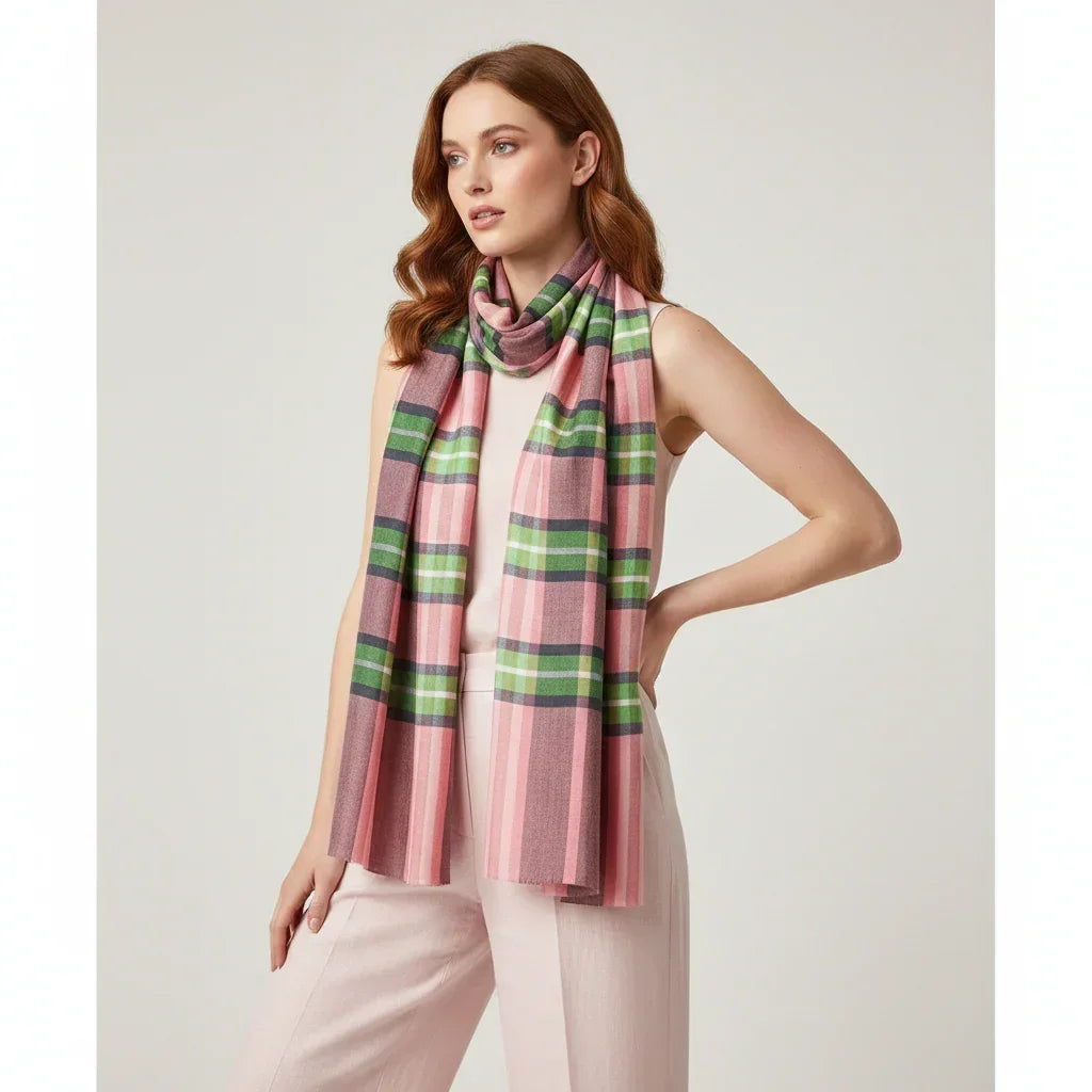 The Amritsar Store , Multicolor Bamboo Silk Scarf, Soft & Fine Quality with Check Pattern All Season - The Amritsar Store