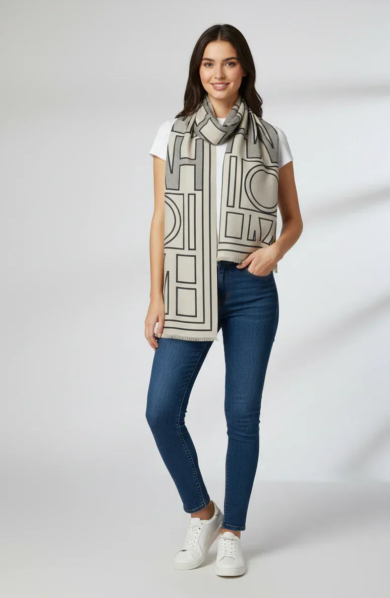 Black & White Geometric Reversible Shawl – Soft Wool Winter Wrap for Women | The Amritsar Store - The Amritsar Store
