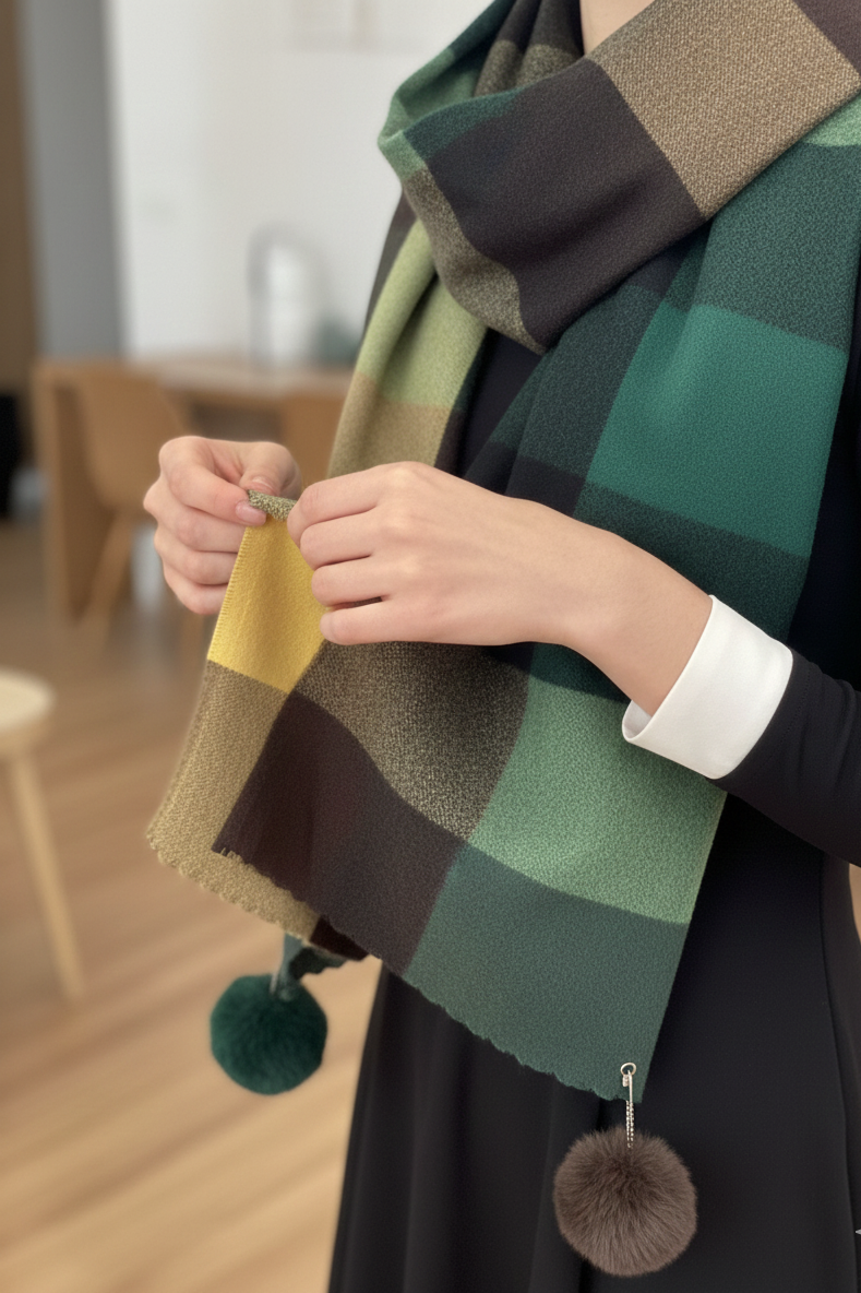 The Amritsar Store classic teal and brown check scarf for women, soft winter accessory