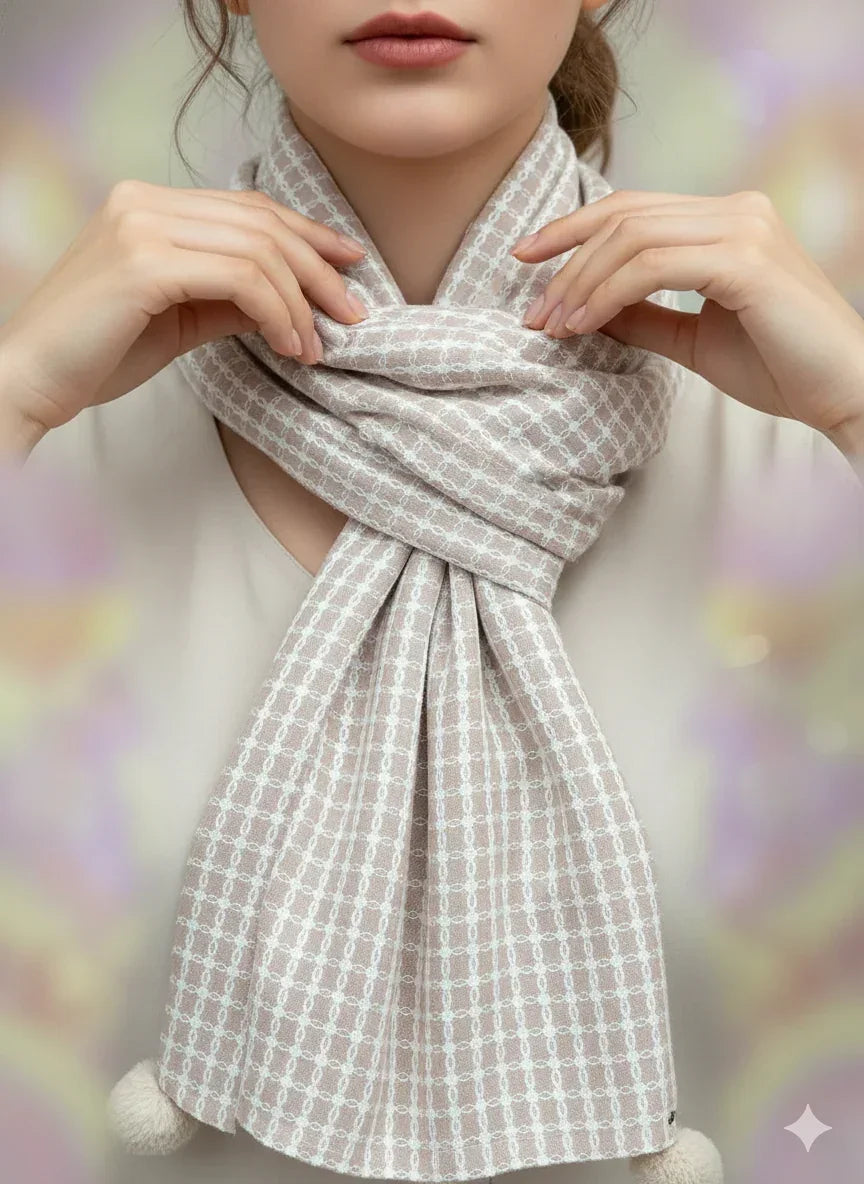 Neutral Check Wool Scarf – Soft Winter Scarf for Men & Women | The Amritsar Store - The Amritsar Store