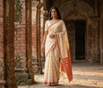 Phulkari Saree – Hand Embroidered Off White Artisan Saree | The Amritsar Store - The Amritsar Store