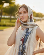 Vintage Horse Polo Print Scarf – Beige & Blue Lightweight Summer Scarf | The Amritsar Store - The Amritsar Store
