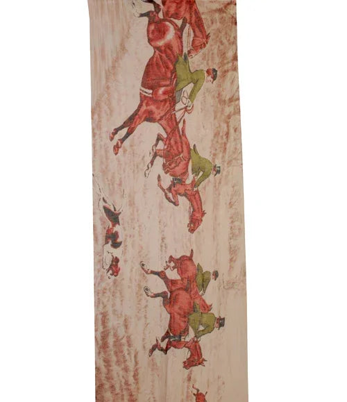 Vintage Horse Polo Print Scarf – Beige & Rust Brown Summer Scarf | The Amritsar Store - The Amritsar Store