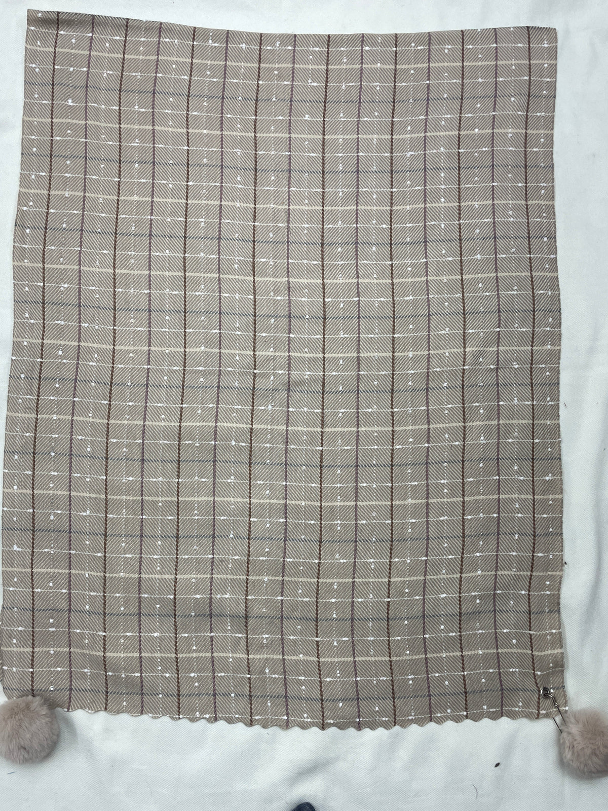 The Amritsar Store classic beige and white check wool scarf with a soft woven texture, elegant neutral checks, and a timeless winter design