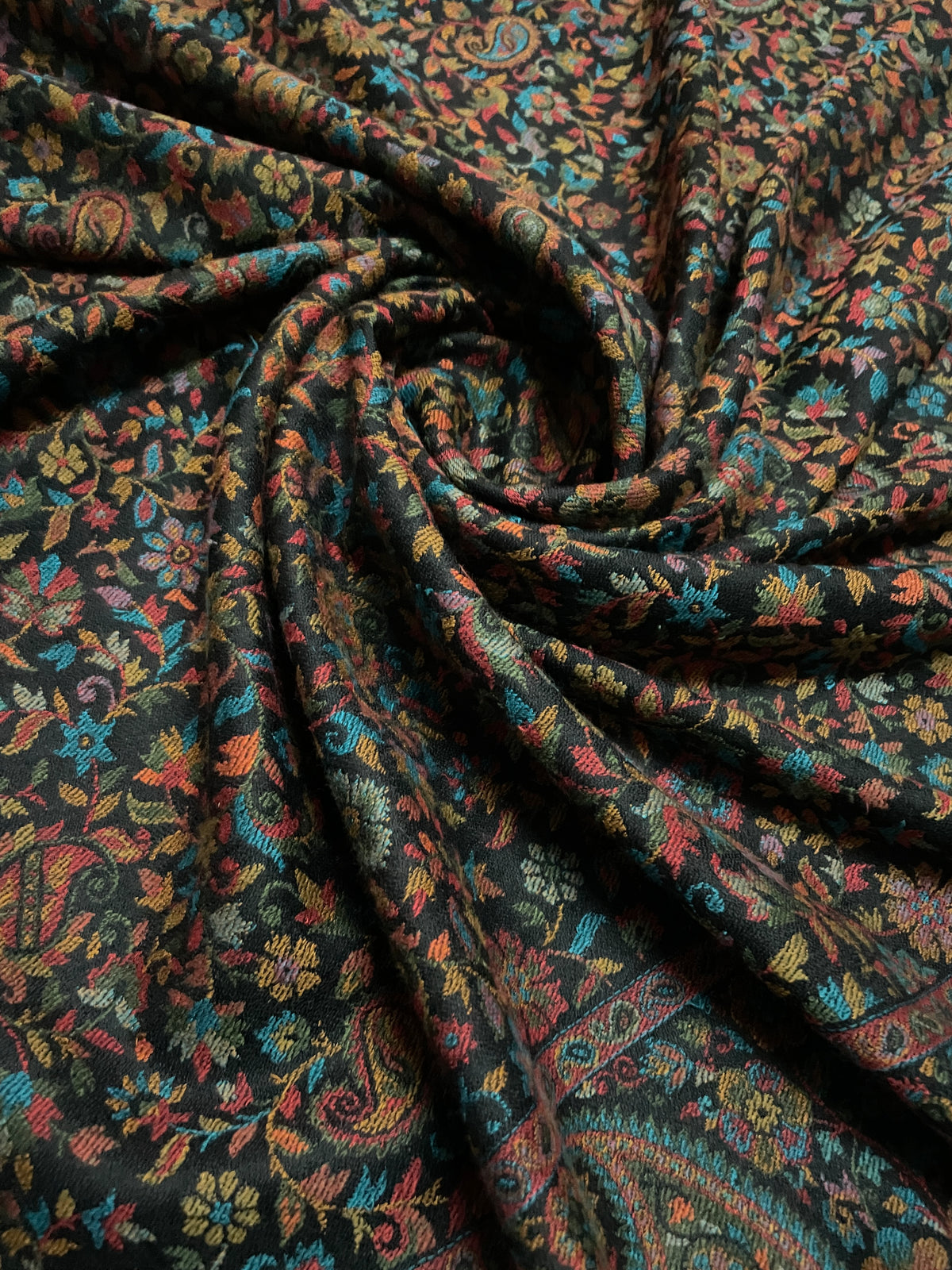 Men’s black Kani Jaal shawl with multicolor paisley and floral weave by The Amritsar Store