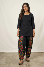 The Amritsar Store Black Kora Cotton Salwar with Multicolor Phulkari Embroidery - The Amritsar Store