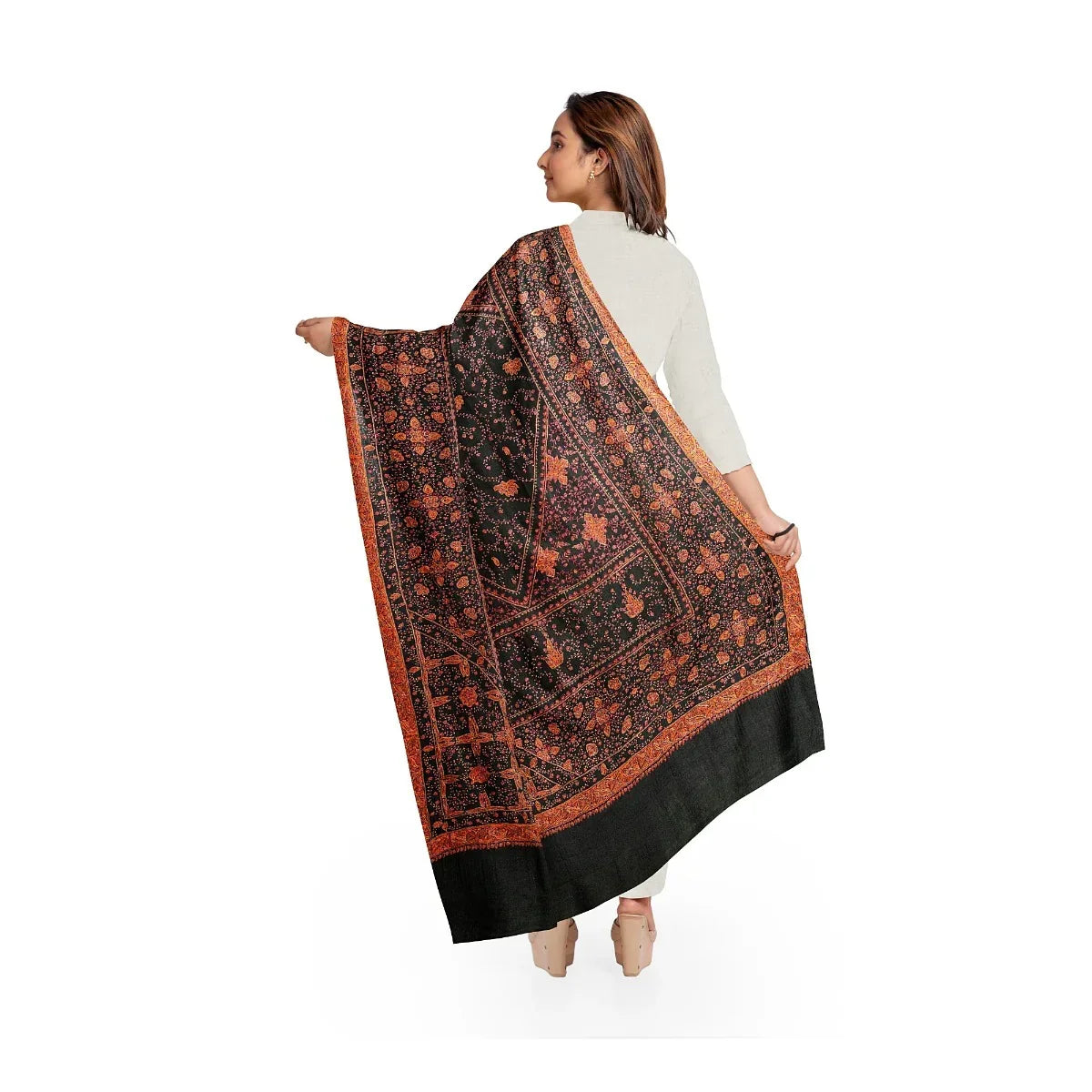 Women's Black Pashmina Shawl – Intricate Sozni Embroidery | The Amritsar Store - The Amritsar Store