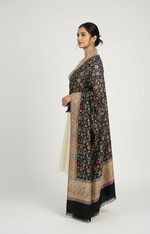 The Amritsar Store Black Shawl with Sozni Style Floral Jaal – Handcrafted Traditional Kashmiri Wool Wrap