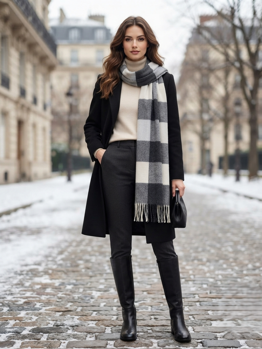 Black White Checked Wool Scarf – Soft Winter Scarf for Men & Women | The Amritsar Store - The Amritsar Store
