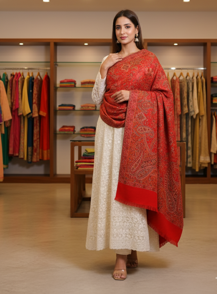 The Amritsar Store Kani Jamawar Blended Shawl with Full Jaal Design – Elegant Traditional Kashmiri Weave for Women