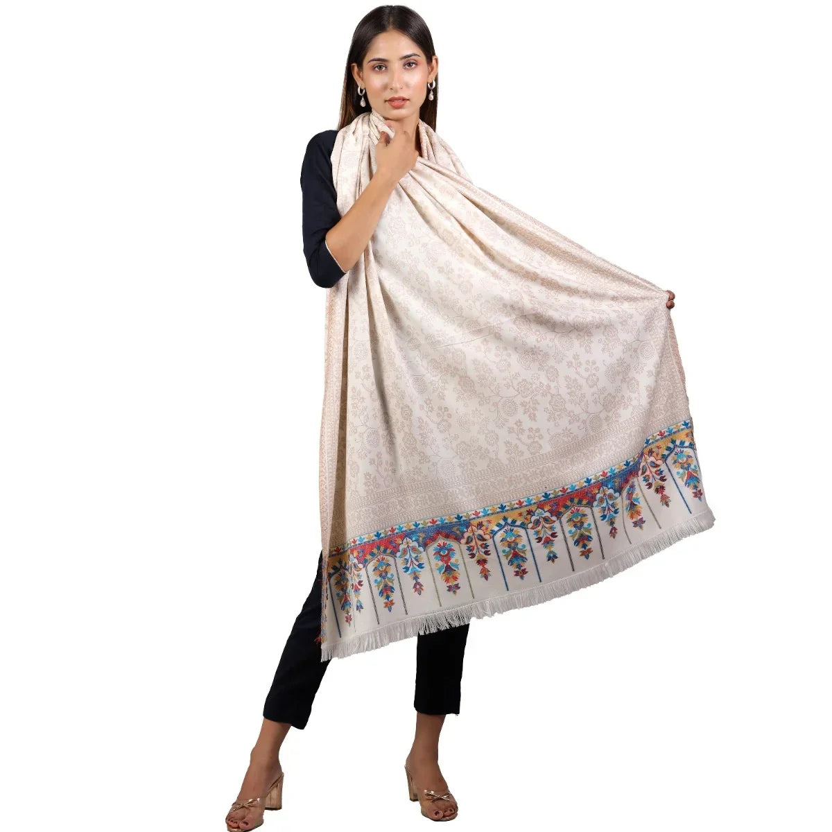 Women's Shawl, Self Weave Kani Shawl, Faux Wool Shawl, Kashmiri Shawl, Shawl For Women - The Amritsar Store