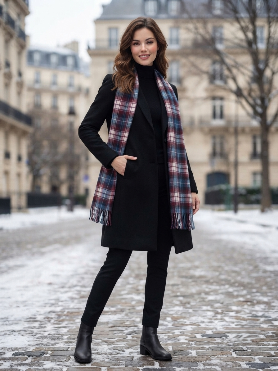 Blue & Red Plaid Wool Scarf – Soft Winter Wrap for Men & Women | The Amritsar Store - The Amritsar Store