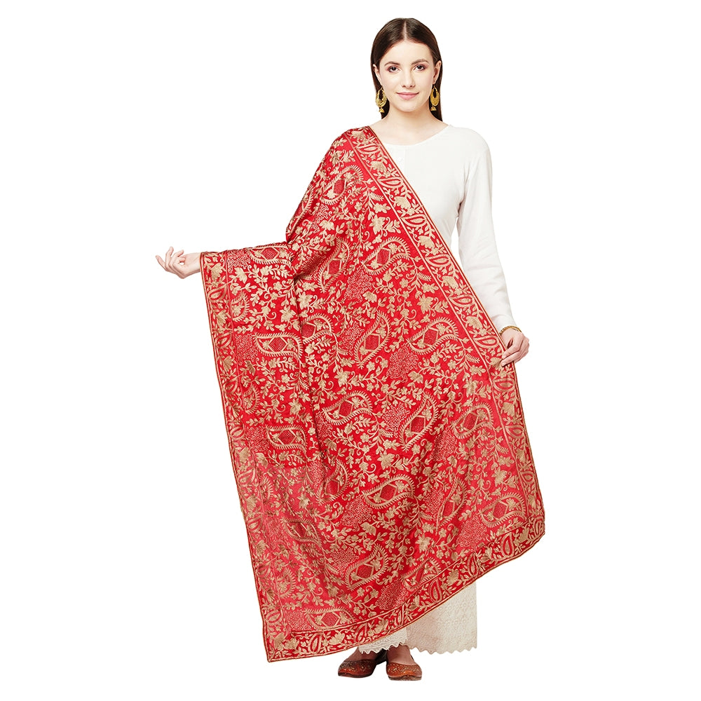 Elegant Hand Work Golden Silk Thread Emroidery Phulkari Dupatta By The Amritsar Store - The Amritsar Store