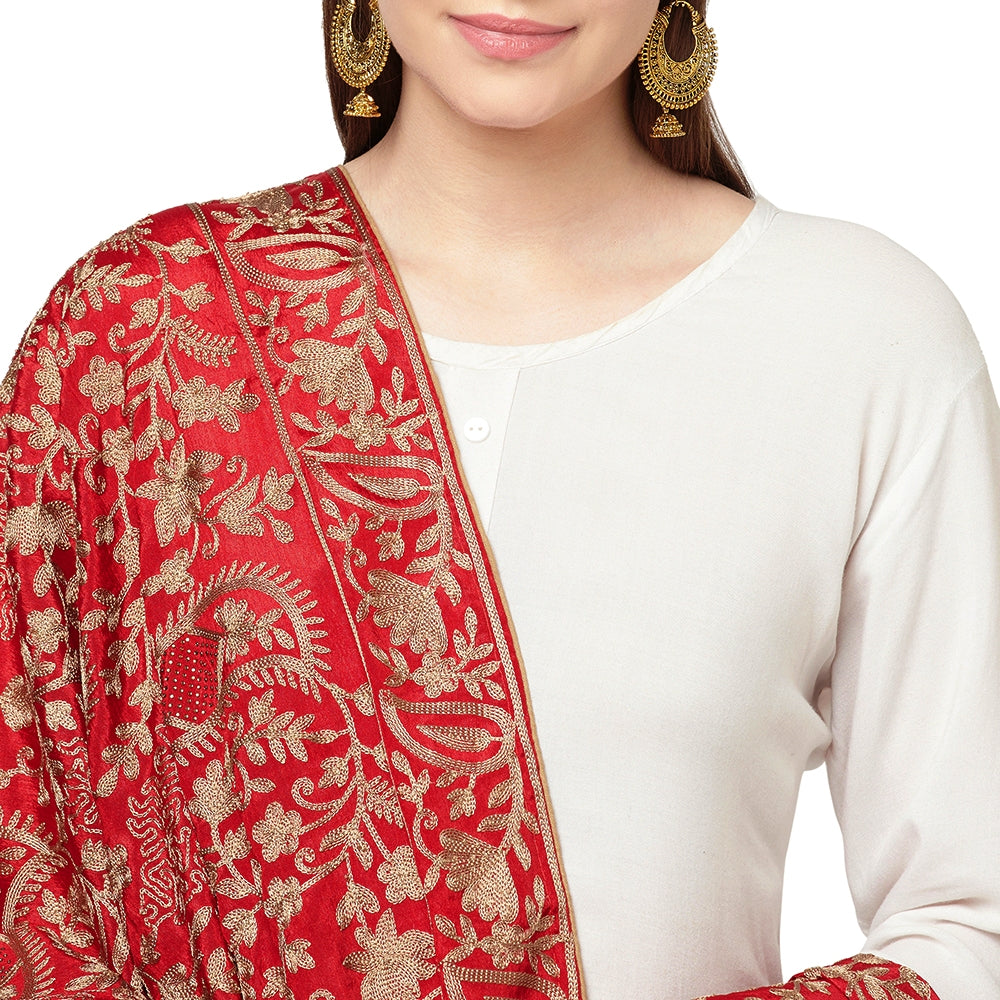 Elegant Hand Work Golden Silk Thread Emroidery Phulkari Dupatta By The Amritsar Store - The Amritsar Store