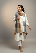 The Amritsar Store Brown, Beige & Grey Check Wool Scarf with Classic Plaid Pattern