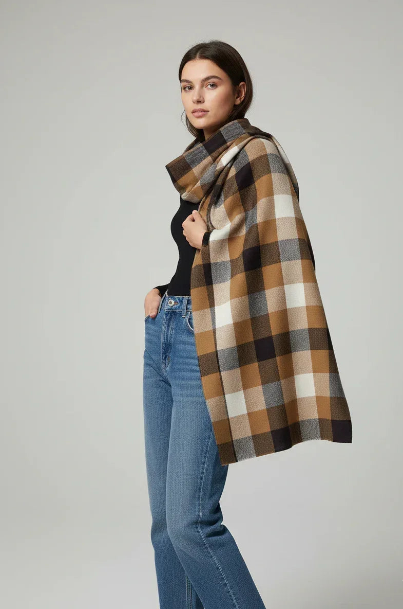The Amritsar Store Classic Brown & Black Checkered Scarf - The Amritsar Store