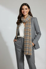 Brown Blue Checkered Wool Shawl – Soft Winter Scarf for Men & Women | The Amritsar Store - The Amritsar Store