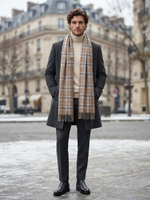 Brown Blue Checkered Wool Shawl – Soft Winter Scarf for Men & Women | The Amritsar Store - The Amritsar Store
